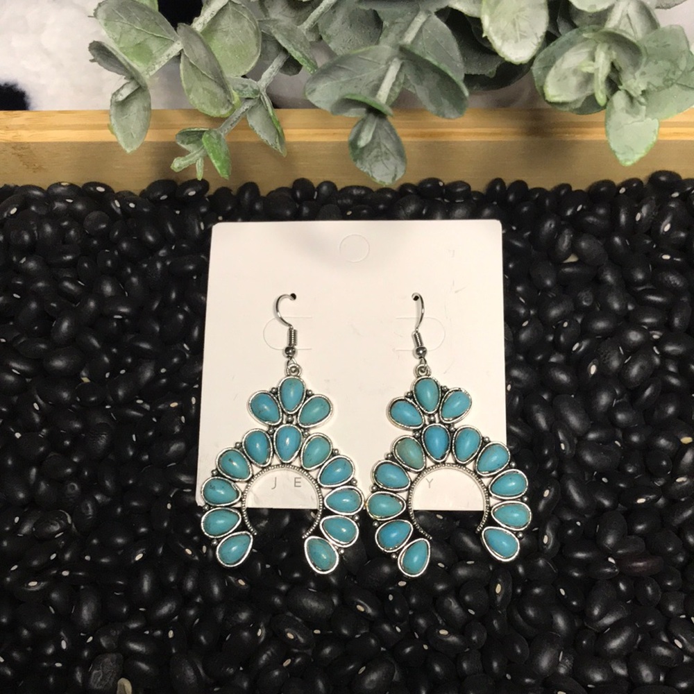 Faux Turquoise Squash Blossom Earrings